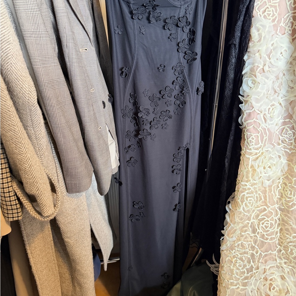 Black Floral-Appliqué Maxi Slip Dress - Picture 3 of 5